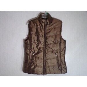 New Directions Weekend Womens Quilted Puffer Full Zip Vest Large Brown Pockets